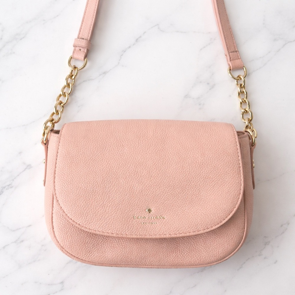 Kate Spade Leila Mini Crossbody Bag Blush Pink Pebbled Leather Gold Chain Strap